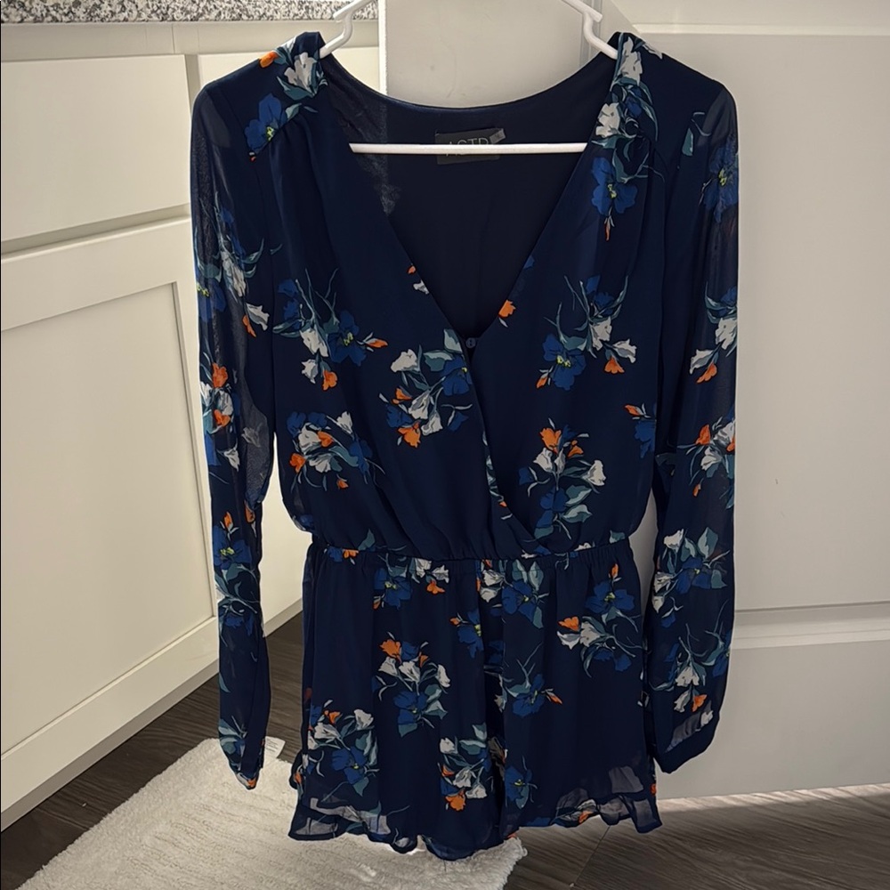 Blue and Red Wrap Blouse with Tie Front